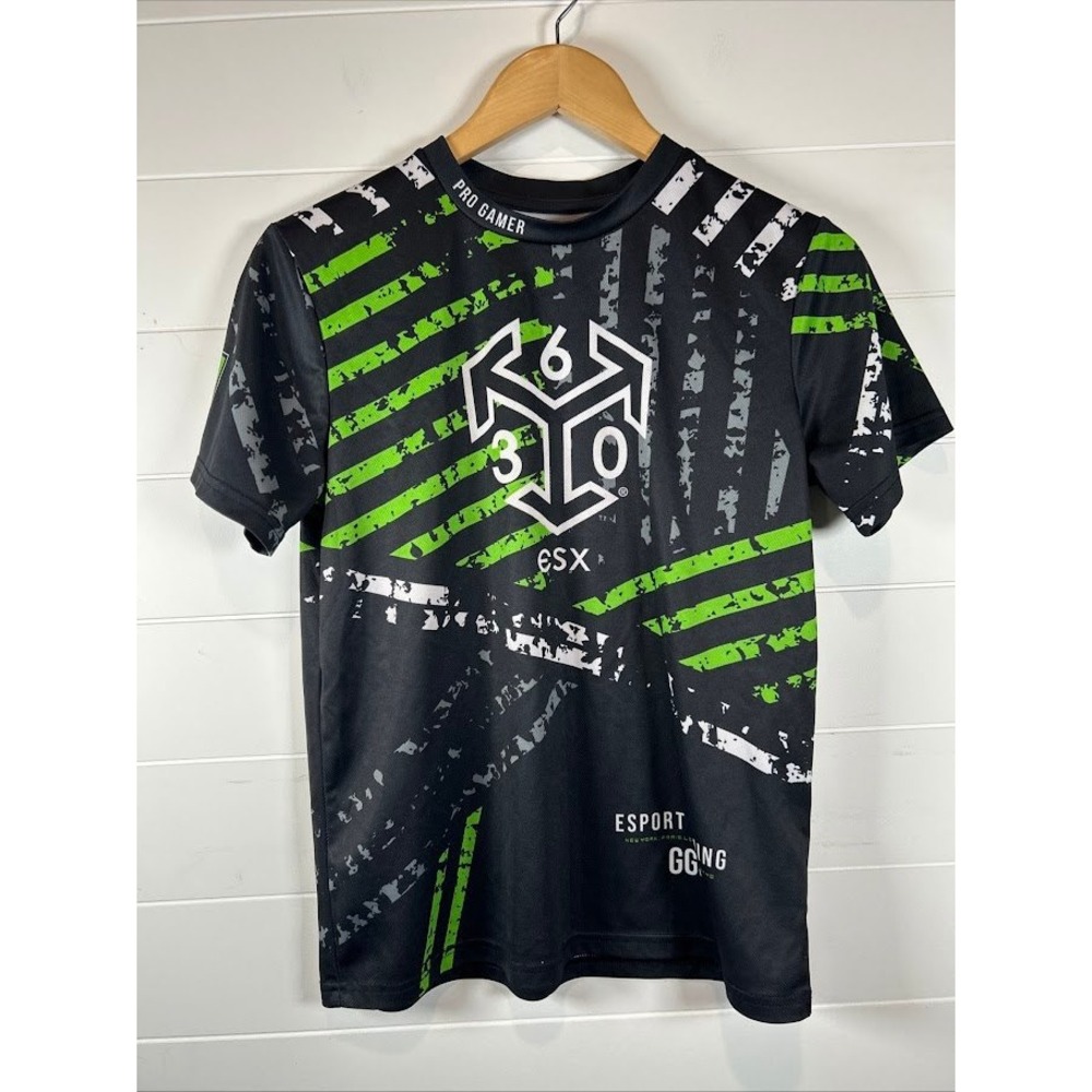 ESX 360 Esports Gaming Gear Kids Shirt Black Neon Green Pro Gamer Tee Size 18